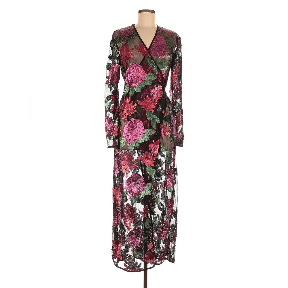 NWT Zara Knit Trinny Sequin Black Floral Dress